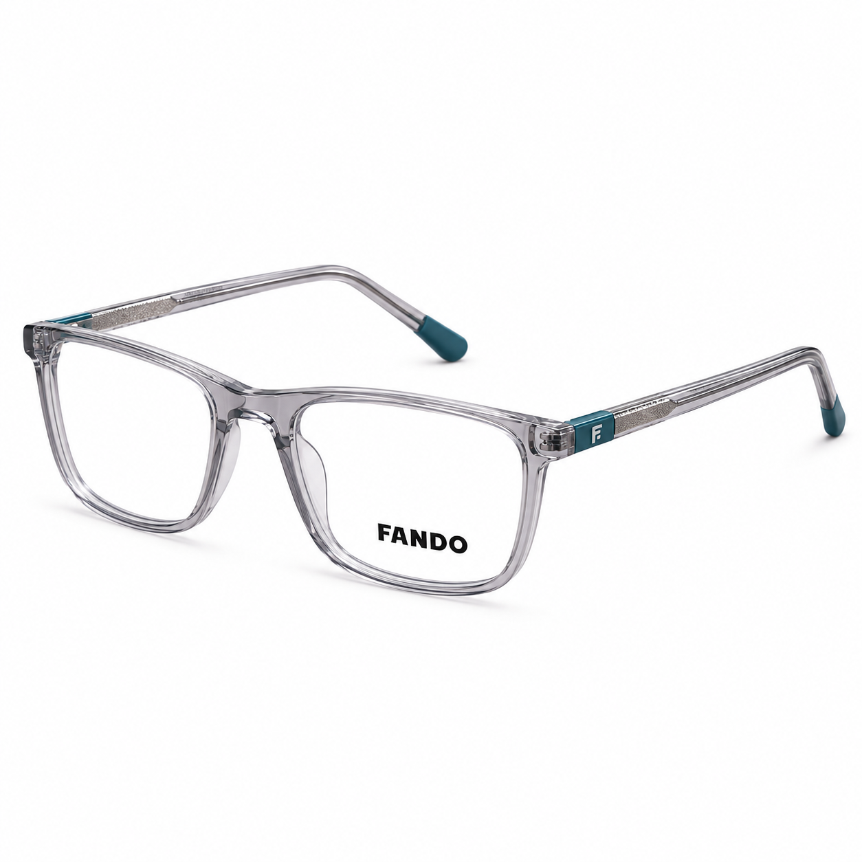 FANDO Smoky Grey Taupe & Teal Rectangular Frame