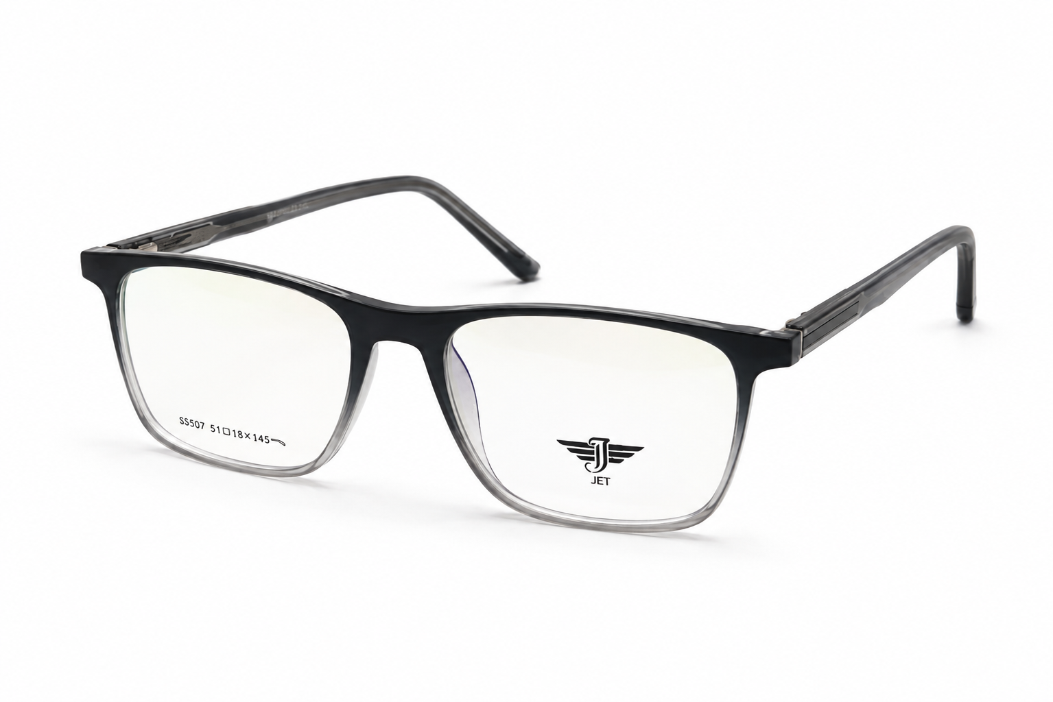 JET Black-to-Clear Gradient Square Acetate Frame